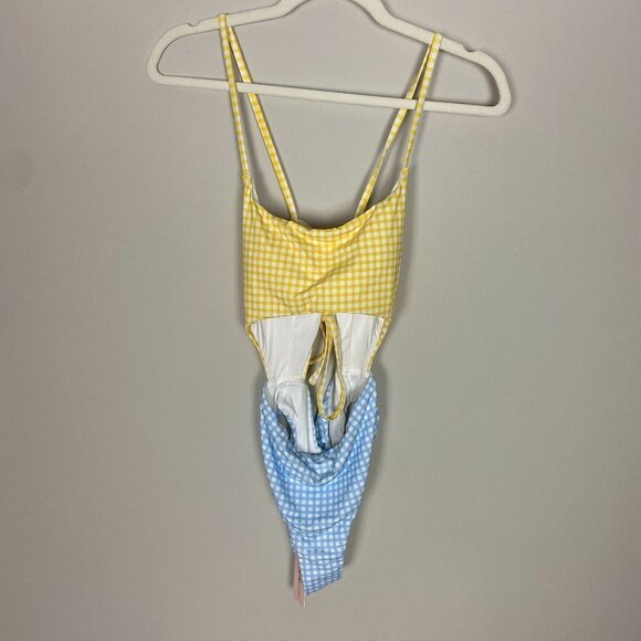 Aqua Colorblock Maillo Cutout One Piece Swimsuit Corn Flower Womens Small - Picture 2 of 11